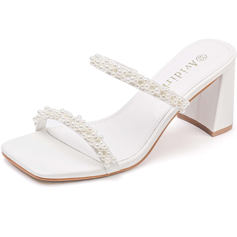 White Pearl-Embellished Women's Heels